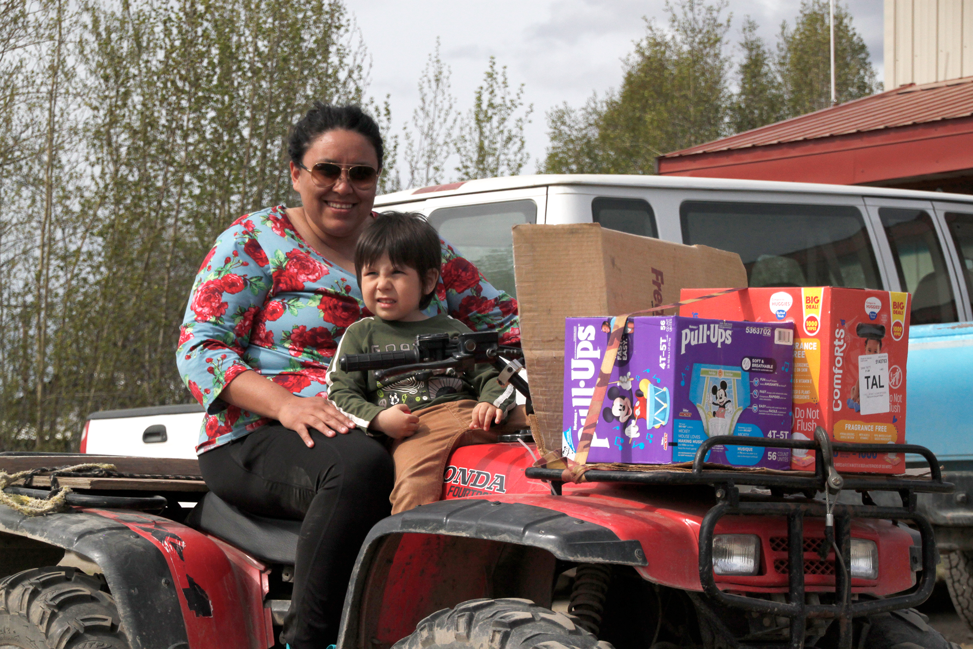 Mom and son shopping